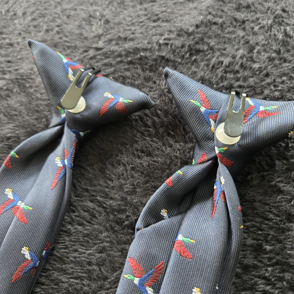Navy Tie with Colorful Bird Pattern